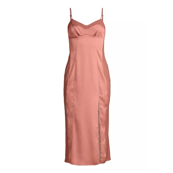 Free People X Intimately FP City Cool Satin & Mesh Midi Slip Dress Canyon Clay S - Picture 2 of 15